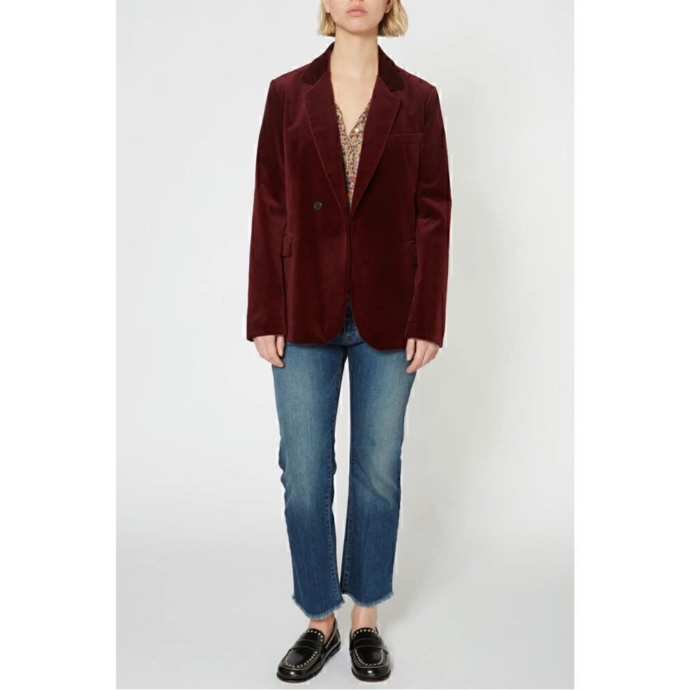 Nili Lotan Classon Velvet Burgundy Single Breasted One Button Jacket Blazer Sz 8